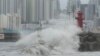 High waves crash ashore in Busan, South Korea, as Typhoon Khanun approaches Aug. 10, 2023. 