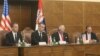 Ambasador Srbije u SAD Marko Đurić, predsednik Skupštine Srbije Vladimir Orlić i ambasador SAD u Beogradu Kristofer Hil tokom konferencije "Dani Amerike u Beogradu", u Skupštini Srbije, 7. septembra 2023. (Foto: Fonet)