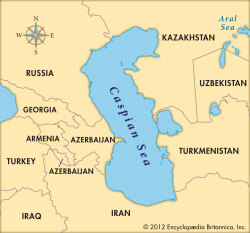 Kaspiy dengizi Rossiya, Qozog'iston, Turkmaniston, Eron, Ozarbayjon bilan o'ralgan