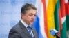 Ukraine's U.N. Ambassador Yuriy Sergeyev addressing media after U.N. Security Council meeting, United Nations headquarters, March 1, 2014.