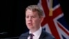 FILE - New Zealand's COVID-19 Response Minister Chris Hipkins speaks during a press conference in Wellington, New Zealand, on Oct. 28, 2021.