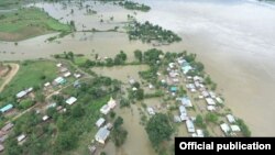 ခင်ဦးမြို့နယ်၌ ဧရာဝတီမြစ်ရေမြှင့်တက်ပြီး ရေကြီးနေပုံ (MOI)