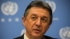 Ukrainian representative to the United Nations, Yuriy Sergeyev, speaks during a press conference about the ongoing social upheaval in Ukraine, Feb. 24, 2014 at the United Nations in New York City. 