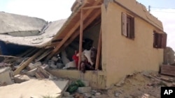 A damaged house in northern the northern Sinai where Egypt's military is battling Jihadists. Sept. 3, 2013.(AP Photo/AP Television)