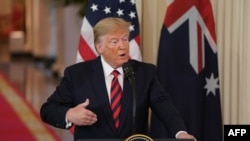 AQSh Prezidenti Donald Tramp Avstraliya Bosh vaziri Skot Morrison bilan o’tgan qo’shma matbuot anjumanida so'zlamoqda. Vashington shahri, 20-sentabr, 2019. 
