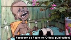 Pintura de Paulo Ito, evento Pompeia, Brasil. Numa imagem Paulo Ito descreve o sofrimento do povo brasileiro, anfitrião do Mundial de Futebol 2014