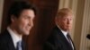 U.S. President Donald Trump, right, listens to Canadian Prime Minister Justin Trudeau during a joint news conference at the White House in Washington, Feb. 13, 2017. 