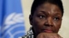 FILE - Humanitarian chief Valeria Amos listens a news conference after the seventh Syrian Humanitarian Forum at the United Nations European headquarters in Geneva, February 2013.