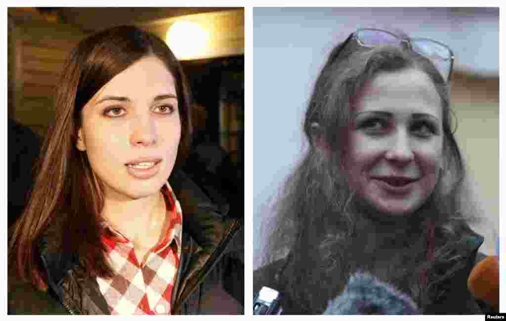 Pussy Riot vakilalari Nadejda Tolokonnikova (chapda), Mariya Alyoxina (o'ngda).